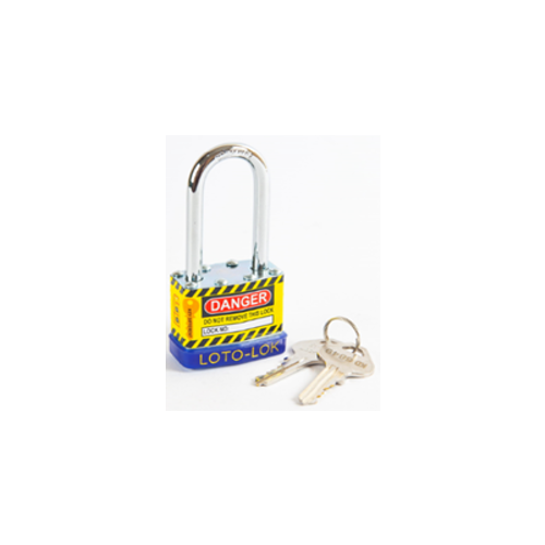Laminated Steel Safety Lockout Padlock, Steel Body, REGULAR Shackle, with BLUE color Bumper. 2PTPSBKDL47