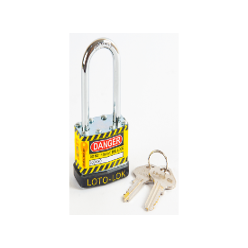 Laminated Steel Safety Lockout Padlock, Steel Body, REGULAR Shackle, with NOIR (BLACK) color Bumper. 2PTPSNKDL47
