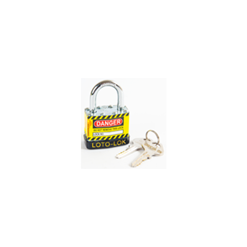 Laminated Steel Safety Lockout Padlock, Steel Body, REGULAR Shackle, with NOIR (BLACK) color Bumper. 2PTPSNKDS24