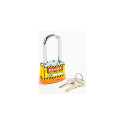 Laminated Steel Safety Lockout Padlock, Steel Body, REGULAR Shackle, with ORANGE color Bumper. 2PTPSOKDL47