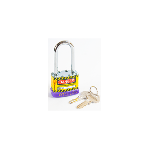 Laminated Steel Safety Lockout Padlock, Steel Body, REGULAR Shackle, with PURPLE color Bumper. 2PTPSPKDL47