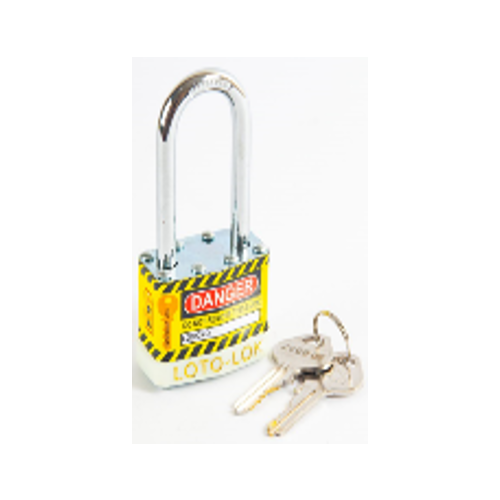 Laminated Steel Safety Lockout Padlock, Steel Body, REGULAR Shackle, with WHITE color Bumper. 2PTPSWKDL47