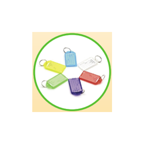 Key Tags -  Plastic, Heavy Duty. 
Clear Polycarbonate cover both sides with Metal Key Ring and Label inserted in the cover.
MULTI COLOURS  KT-63
