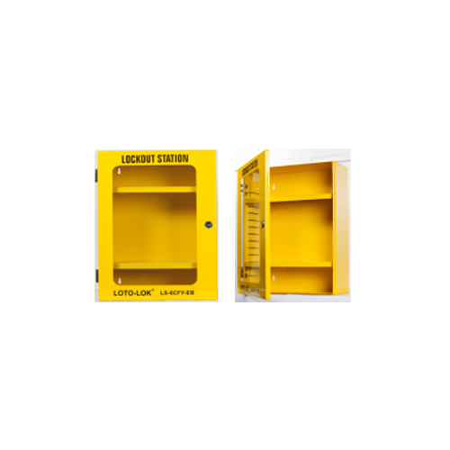 Lockout Station - Clear Fascia with 2 adjustable shelves. Powder Coated Steel  LS-6CFY-EB