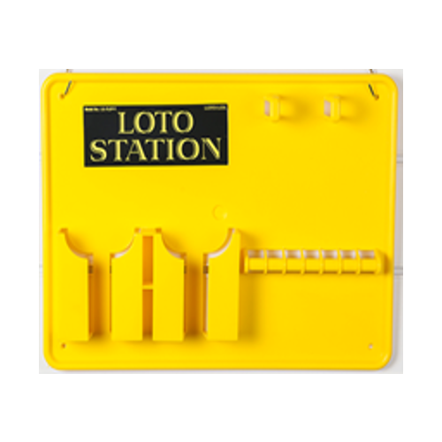 Lockout Station - Capacity: 7 Padlocks +
2 Tag Pockets + 2 Hasp Hooks LS‐7L2P‐Y