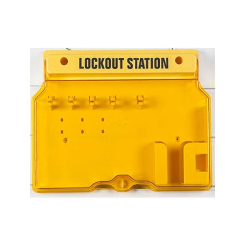 Lockout Station - Polycarbonate w/cover.
5 Hooks for 4 padlocks + 1 Hasp + 1 Tag Pocket.
Lockable cover  LS-MST04-EB