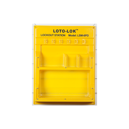 Lockout Station - 6 Hooks for locks or hasps +
2 Tag Pockets and compartments to store
LOTO products. LSM‐6PD