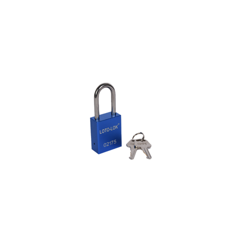 ALUMINIUM SAFETY PADLOCK with REGULAR Shackle. 
Color: BLUE. PD-ALBLKDS38
