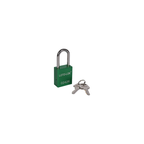 ALUMINIUM SAFETY PADLOCK with REGULAR Shackle. 
Color: GREEN. PD-ALGNKDS38