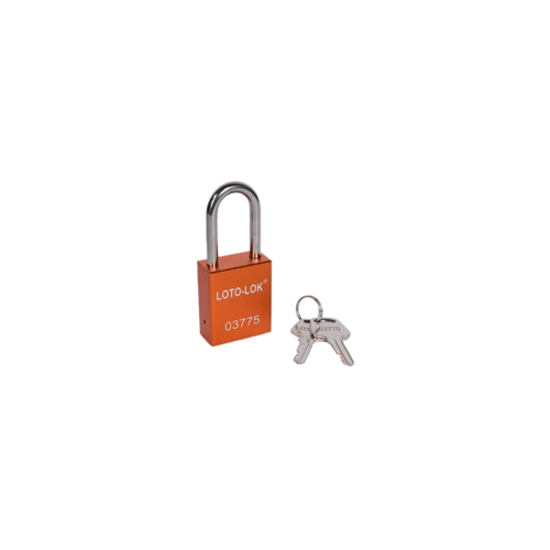 ALUMINIUM SAFETY PADLOCK with REGULAR Shackle. 
Color: ORANGE. PD-ALORKDS38