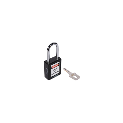 SAFETY LOCKOUT PADLOCK. Chrome Plated Steel REGULAR Shackle. Color: BLACK.  PD-LQBKKDS38