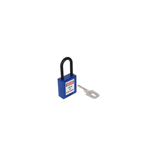 SAFETY LOCKOUT PADLOCK. Non-Conductive Nylon REGULAR Shackle. Color: BLUE.  PD-LQBLKDN38
