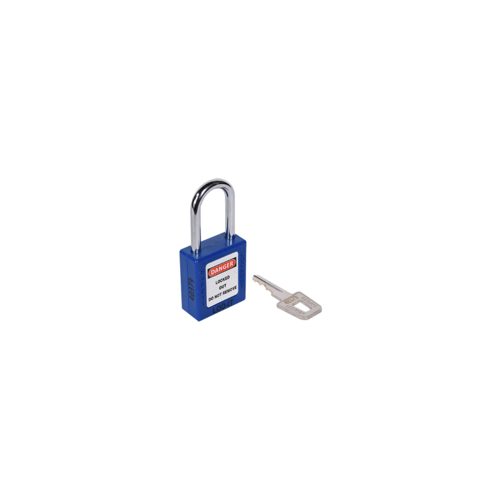 SAFETY LOCKOUT PADLOCK. Chrome Plated Steel REGULAR Shackle. Color: BLUE.  PD-LQBLKDS38