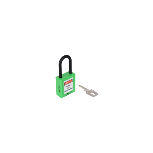 SAFETY LOCKOUT PADLOCK. Non-Conductive Nylon REGULAR Shackle. Color: GREEN.  PD-LQGNKDN38