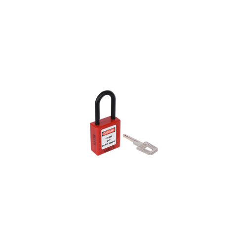 SAFETY LOCKOUT PADLOCK. Non-Conductive Nylon REGULAR Shackle. Color: RED.  PD-LQRDKDN38