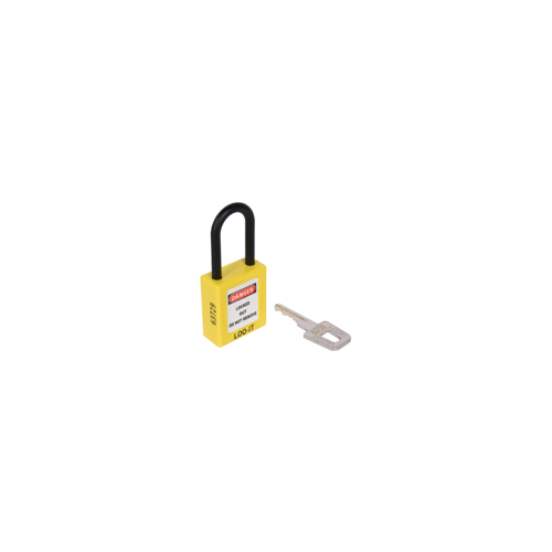 SAFETY LOCKOUT PADLOCK. Non-Conductive Nylon REGULAR Shackle. Color: YELLOW.  PD-LQYLKDN38