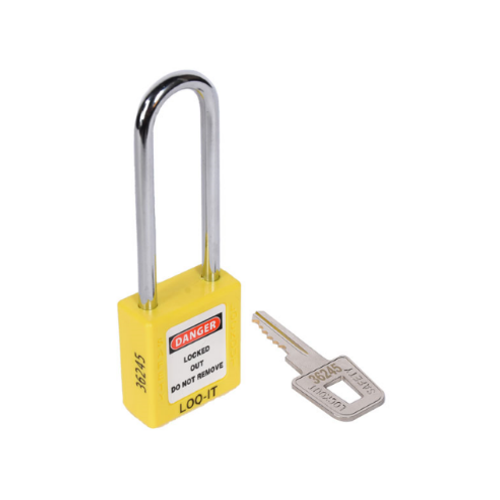 SAFETY LOCKOUT PADLOCK. Chrome Plated Steel LONG Shackle. Color: YELLOW.  PD-LQYLKDS76