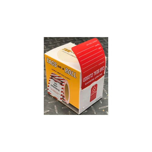 TAGS-ON-A-ROLL - "CAR SEAL CLOSED" TAG. R100-TAGD-CSR