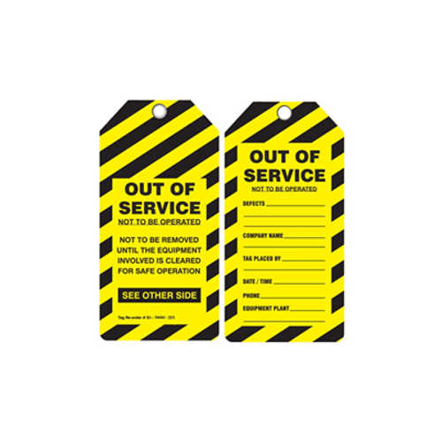 Danger Tag - " OUT OF SERVICE, NOT TO BE OPERATED "  S1-TAGC-301