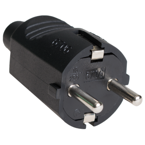 Plug 2P+E , 16A 250V~. Black rubber. - 16706CN