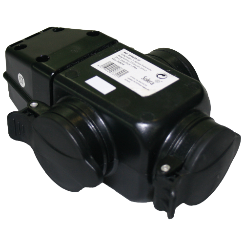 Multiple socket of 3 sockets 2P+E , 16A 250V~. Black rubber. - 5586OB/1