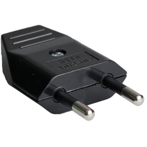 Plug 2P, 10A 250V~. Black colour. - 6118N