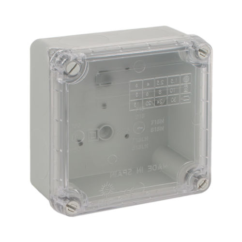 Sealed Junction box 100x100x55 Internal dimensions. IP65 IK07. ¼ turn screw - 6815NU
