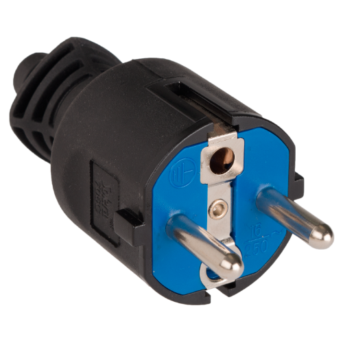 Plug 2P+E , 16A 250V~. Black rubber. - 706C