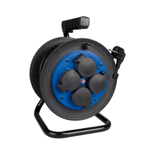 Cable reel with 4 sockets with cover 2P+E, 16A 250V~. 50 m of cable H05VV-F 3G1.5 mm². - 7427/1T