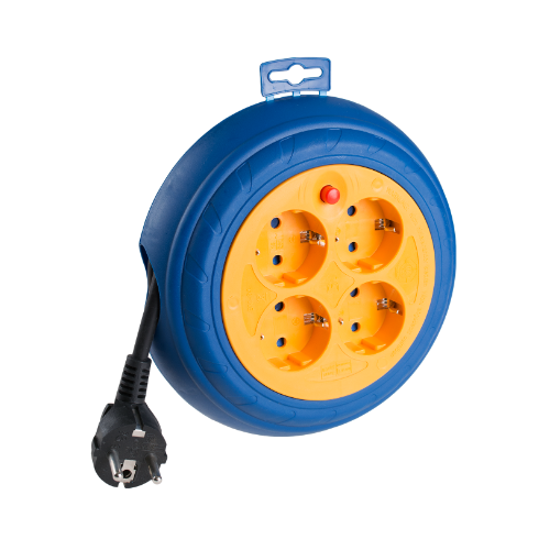 Cable reel with 4 sockets 2P+E, 16A 250V~. 3 m of cable H05VV-F 3G1,5 mm². - 7429