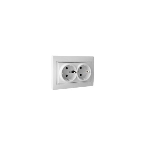  SOLERA Double Sockets 2P+E with safety shutter 16A 250V, Frame included, WHITE - ERP60/2U