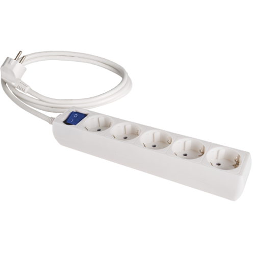 Cable extension with multiple sockets 5 sockets 2P+E, 16A 250V~. With light switch. 3 m of cable. - V935IL