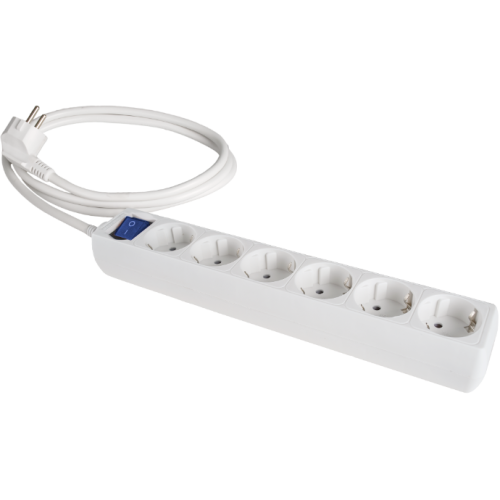 Cable extension with multiple sockets 6 sockets 2P+E, 16A 250V~. With light switch. 3 m of cable. - V936IL