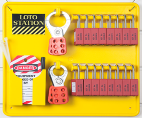 Lockout Station - 16 Padlocks + 10 Tags + 
Cable Ties + Marker Pen + 2 Hasps LS‐16L‐1P‐Y‐CS