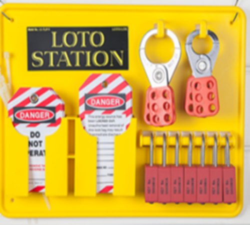 Lockout Station - 7 Padlocks + 20 Tags + 
Cable Ties + Marker Pen + 2 Hasps. LS‐7L2P‐Y‐CS