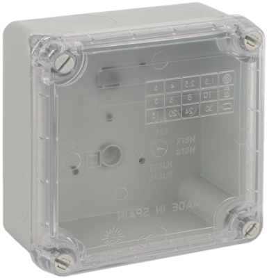 Sealed Junction box 100x100x55 Internal dimensions. IP65 IK07. ¼ turn screw - 6815